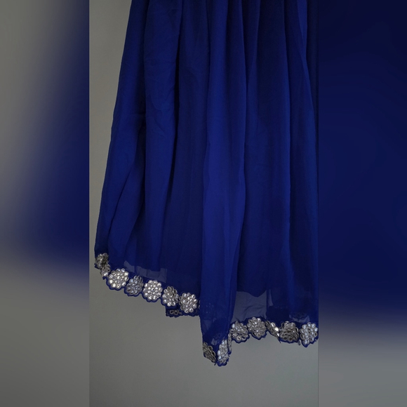 Persian blue hand embroidered lehenga choli set - Picture 6 of 14